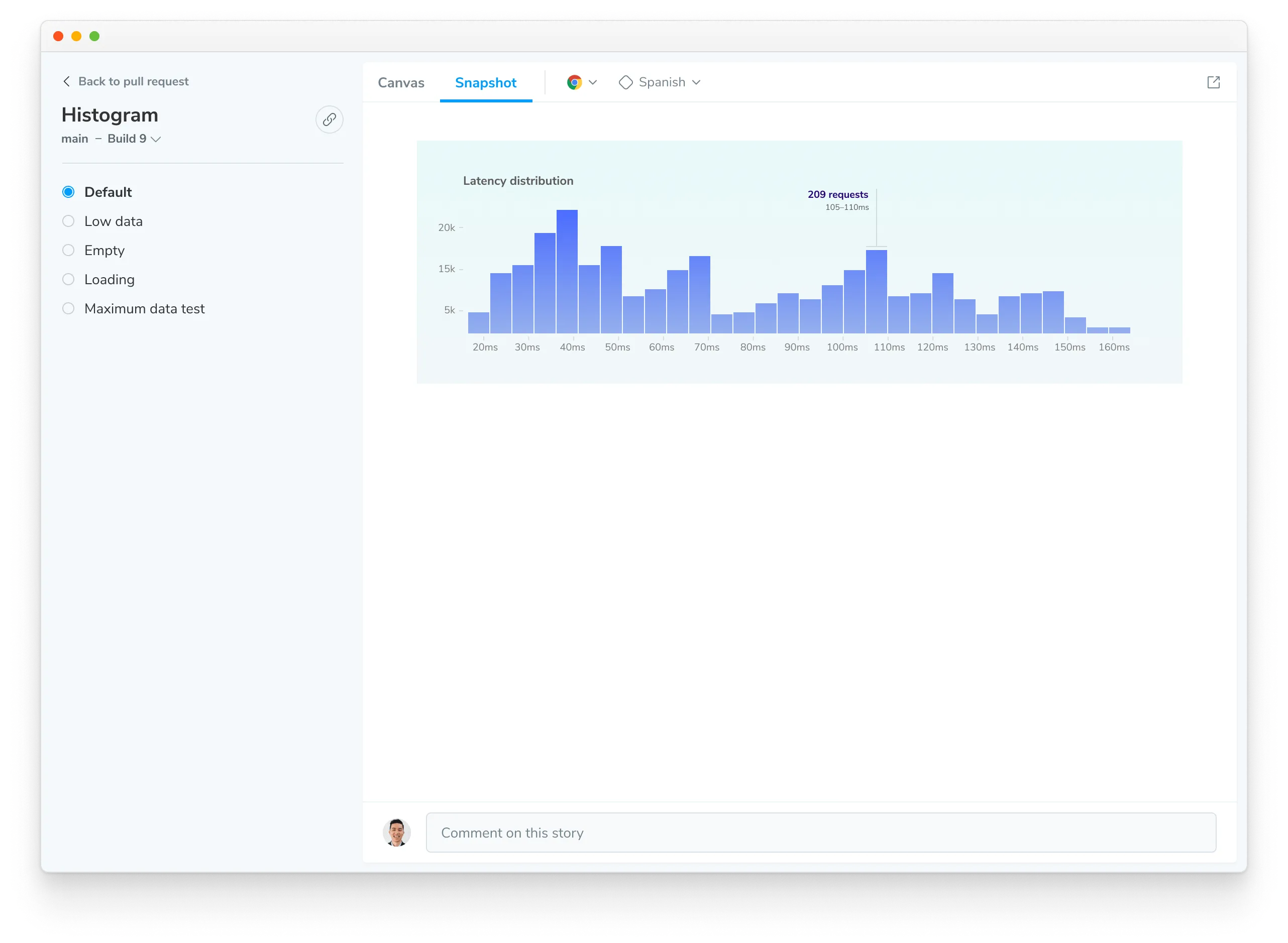 Component screen with snapshot